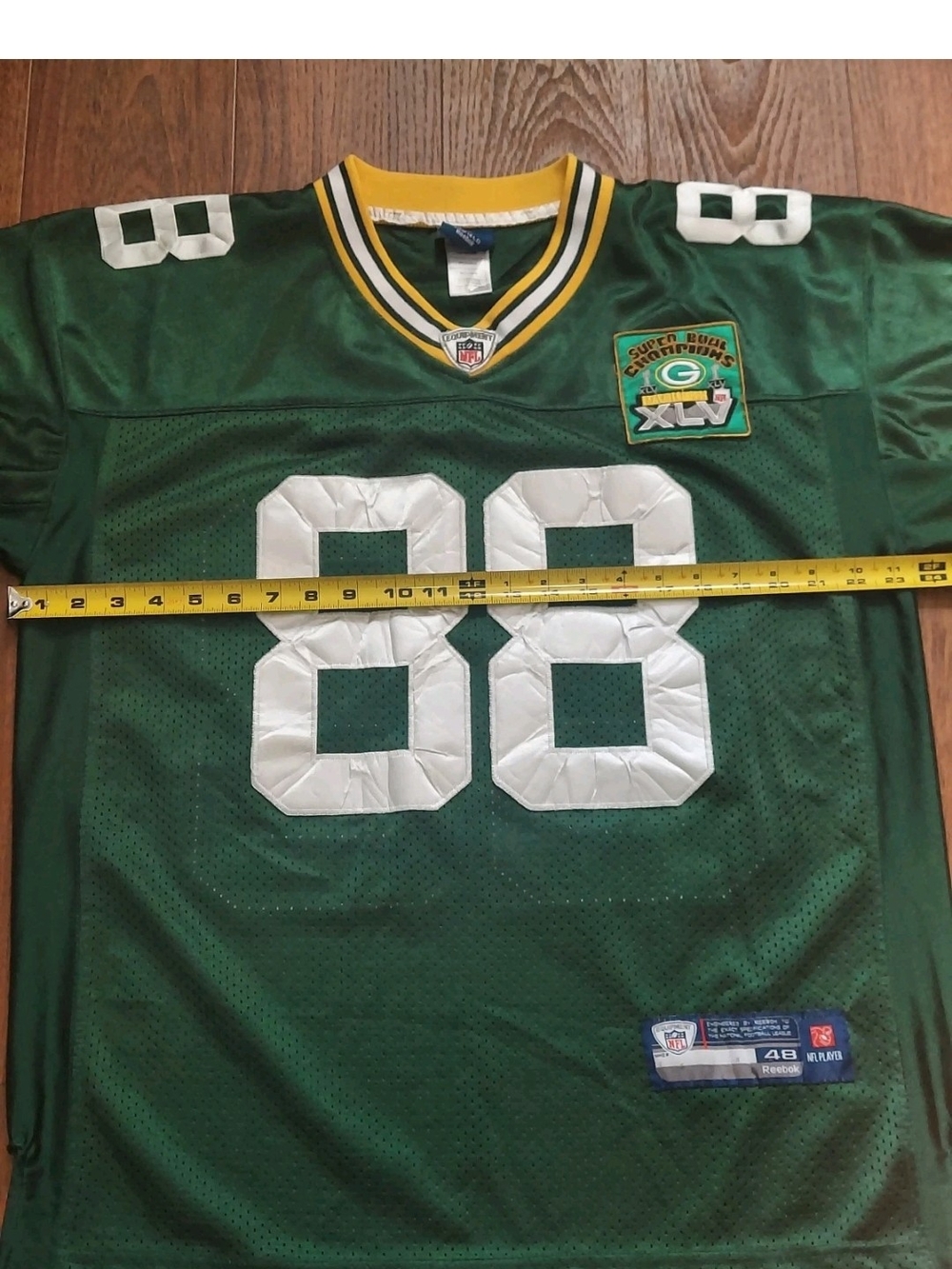 Green bay packers rebook jersey Finley with super bowl patch size 48
